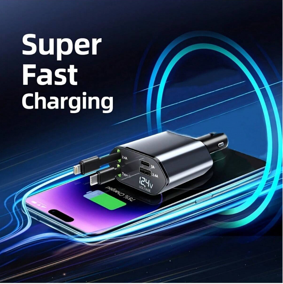 Retractable 4-In-1 Fast Car Charger